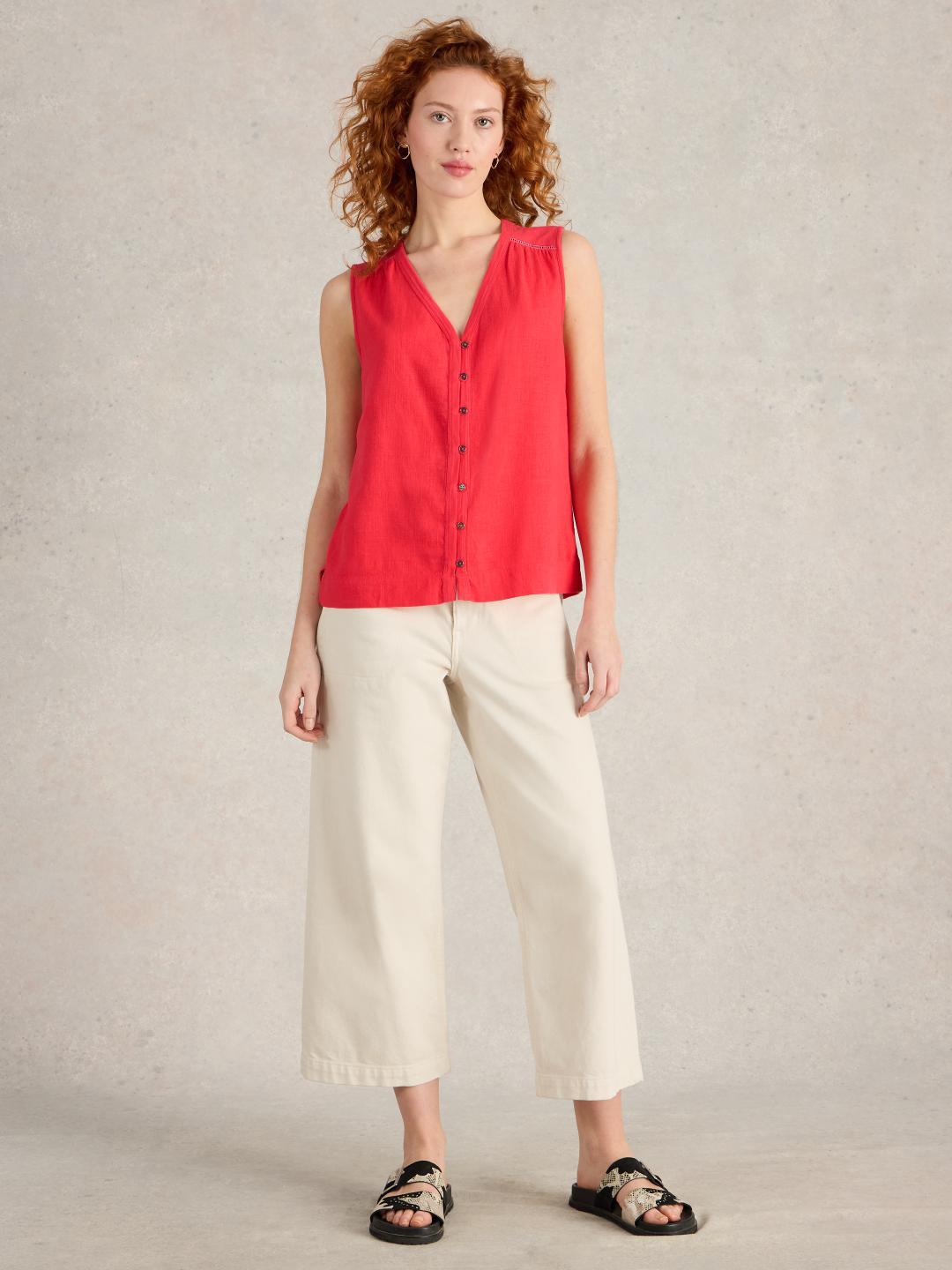 White Stuff DELILAH BUTTON TOP BRT PINK