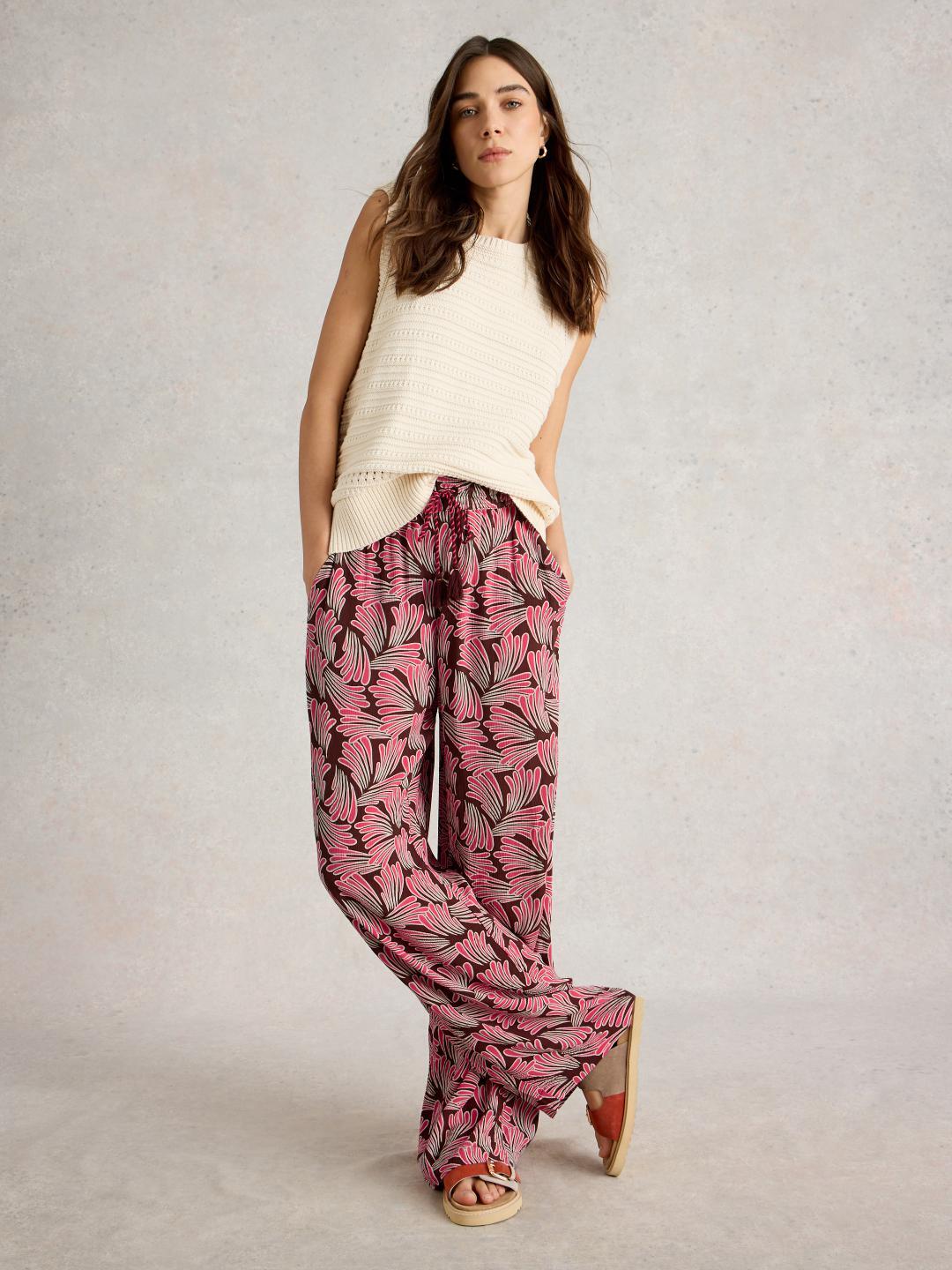 White Stuff BELLE CRINKLE WIDE LEG TROUSER PINK PR