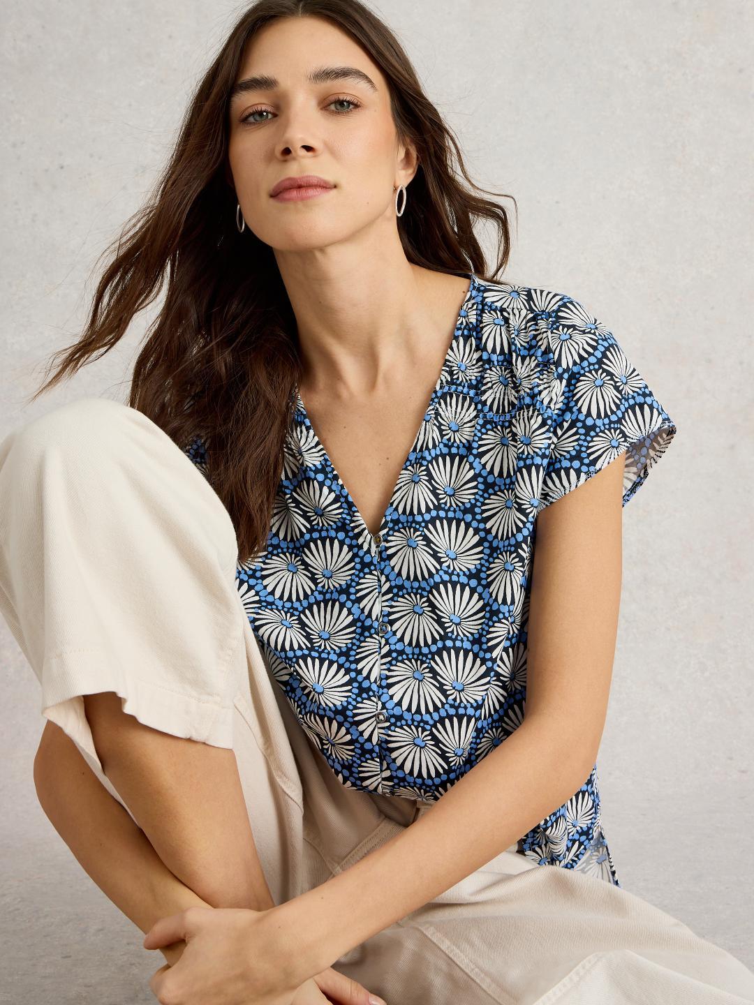White Stuff RAE ORGANIC COTTON TOP BLUE PR