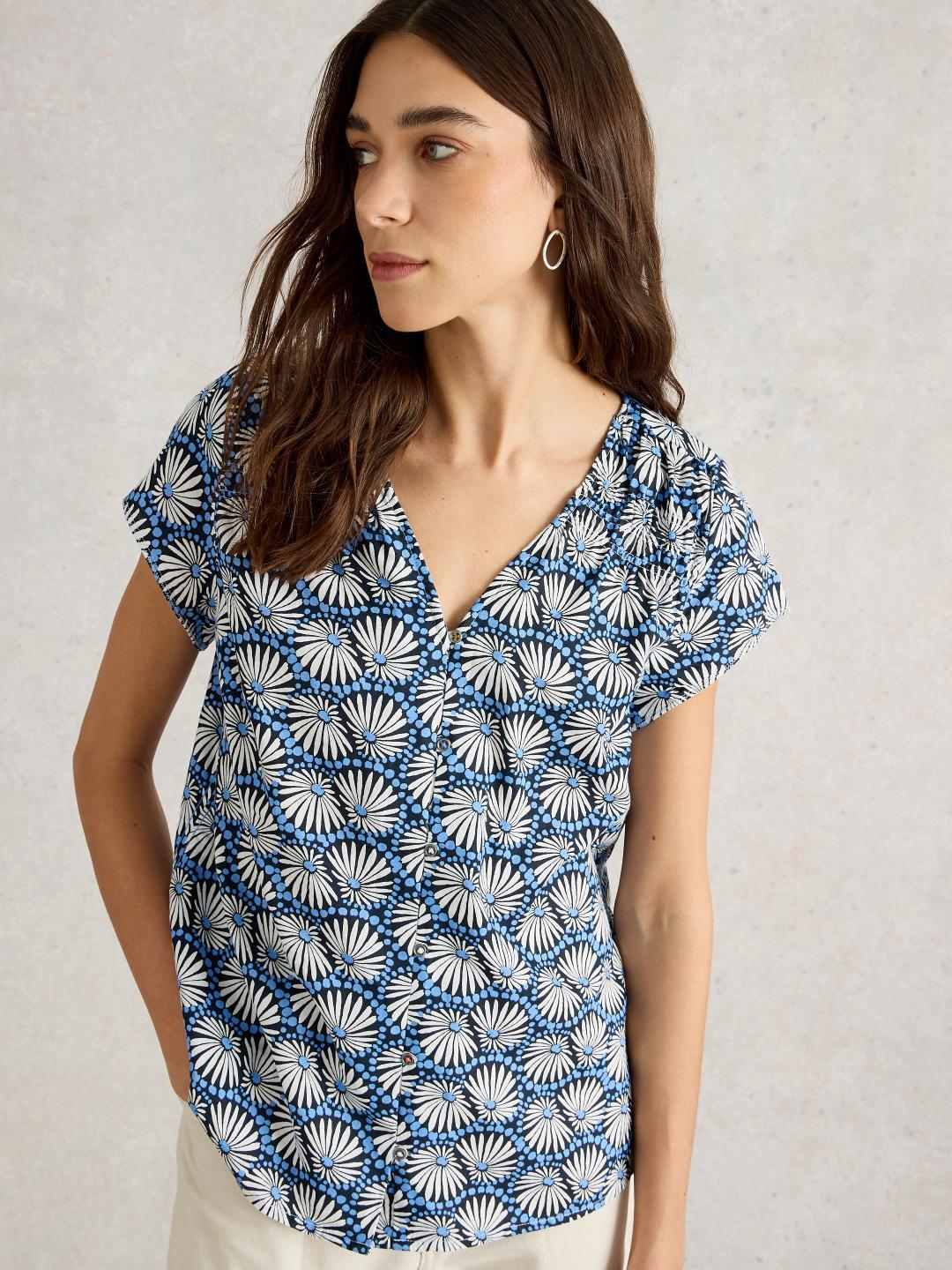 White Stuff RAE ORGANIC COTTON TOP BLUE PR