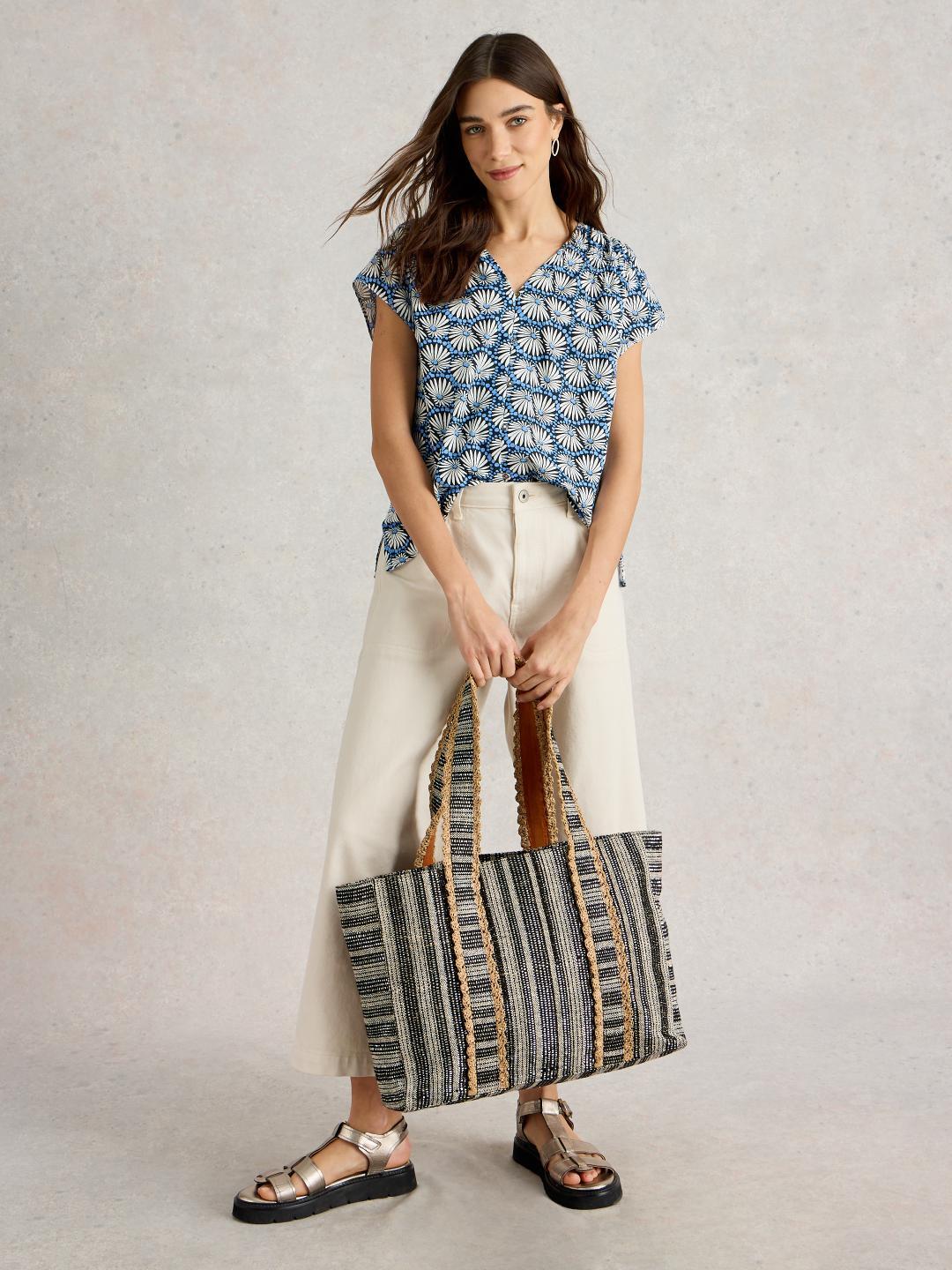 White Stuff RAE ORGANIC COTTON TOP BLUE PR