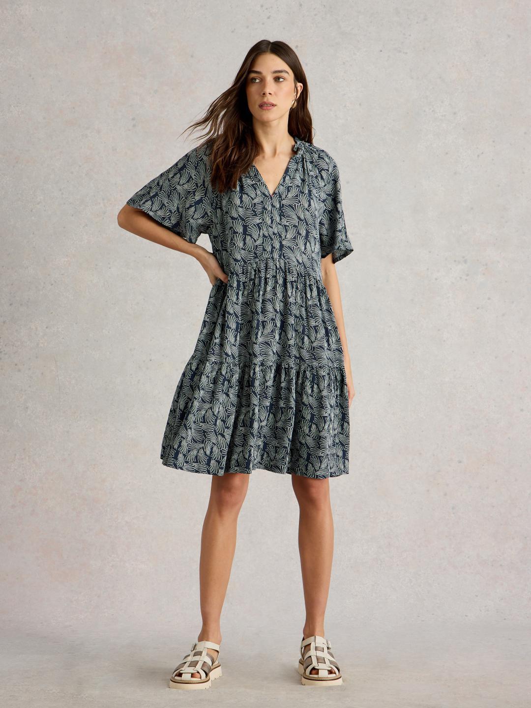 White Stuff SOPHIA CRINKLE DRESS NAVY PR
