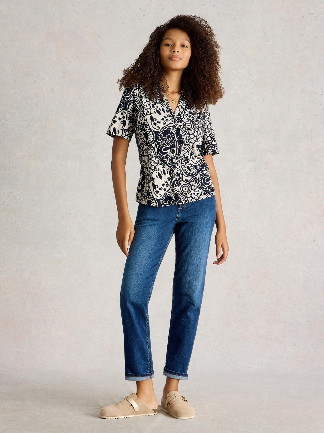 White Stuff ANNIE SS JERSEY SHIRT NAVY PR