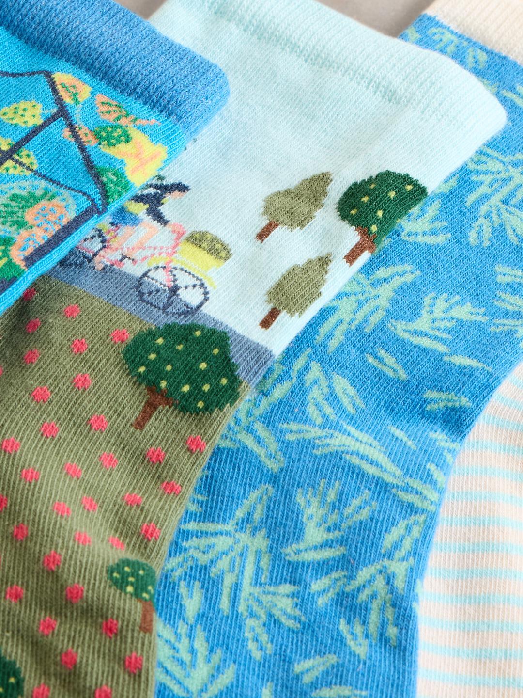 White Stuff 4PK SUMMER DAYS ANKLE SOCKS BLUE MLT
