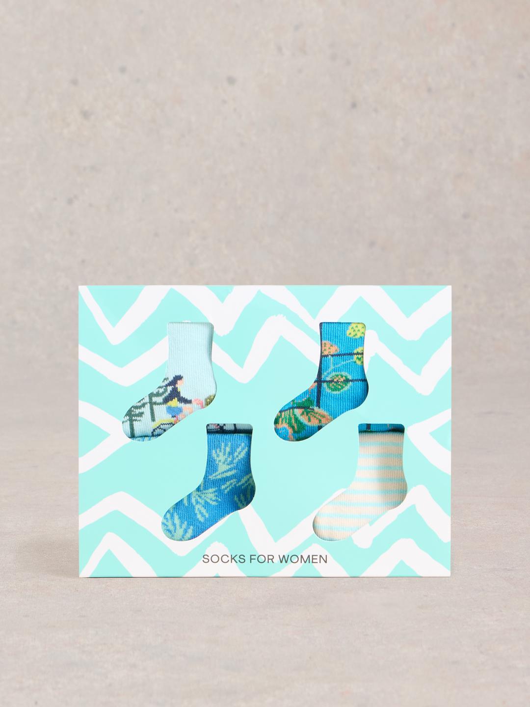 White Stuff 4PK SUMMER DAYS ANKLE SOCKS BLUE MLT