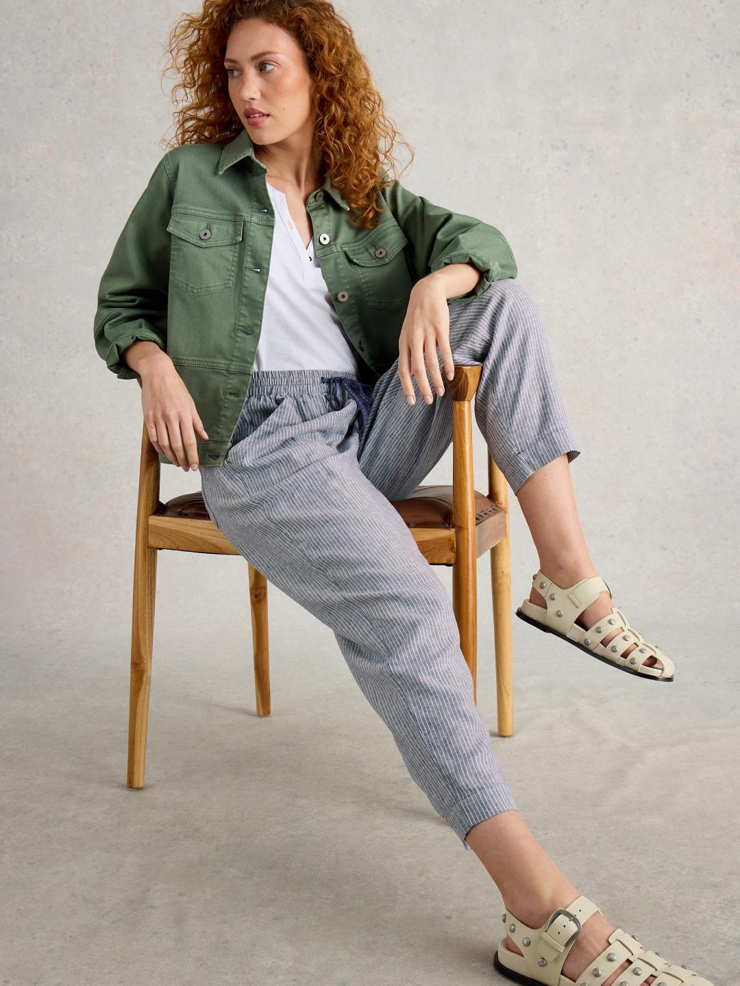 White Stuff ELLE LINEN BLEND TROUSER BLUE MLT