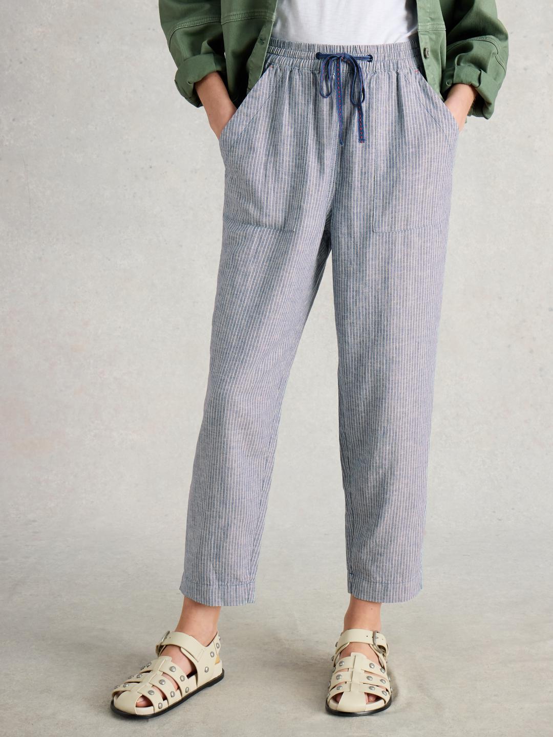 White Stuff ELLE LINEN BLEND TROUSER BLUE MLT