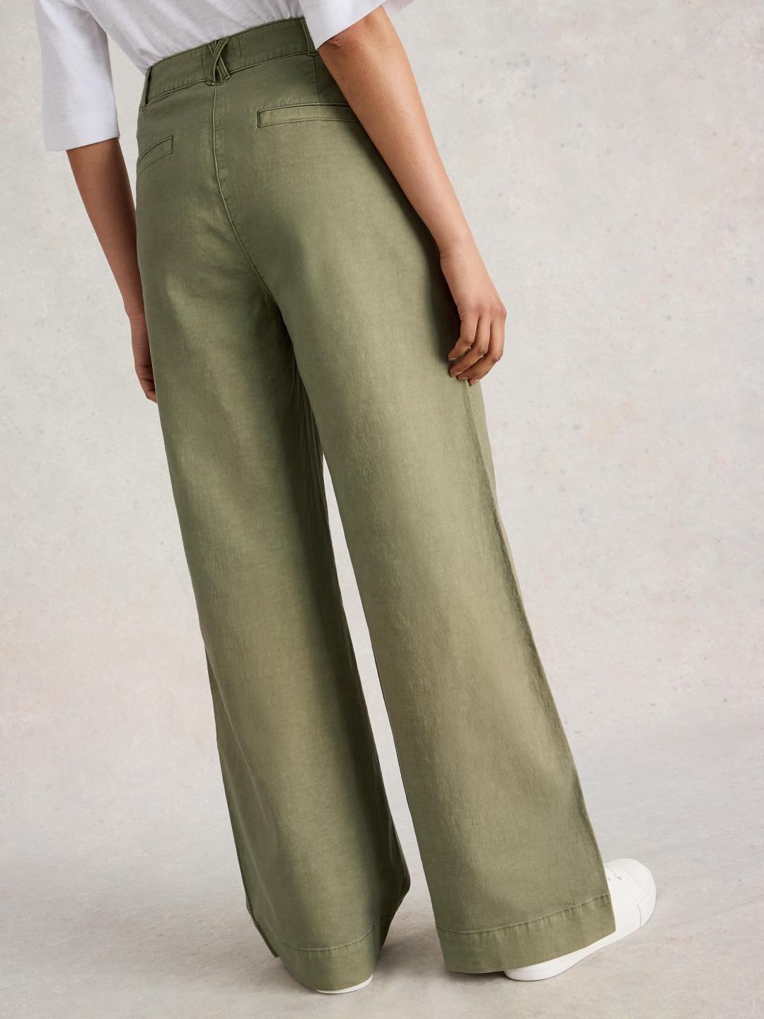 White Stuff TWISTER CHINO WIDE LEG TROUSER KHAKI GRN