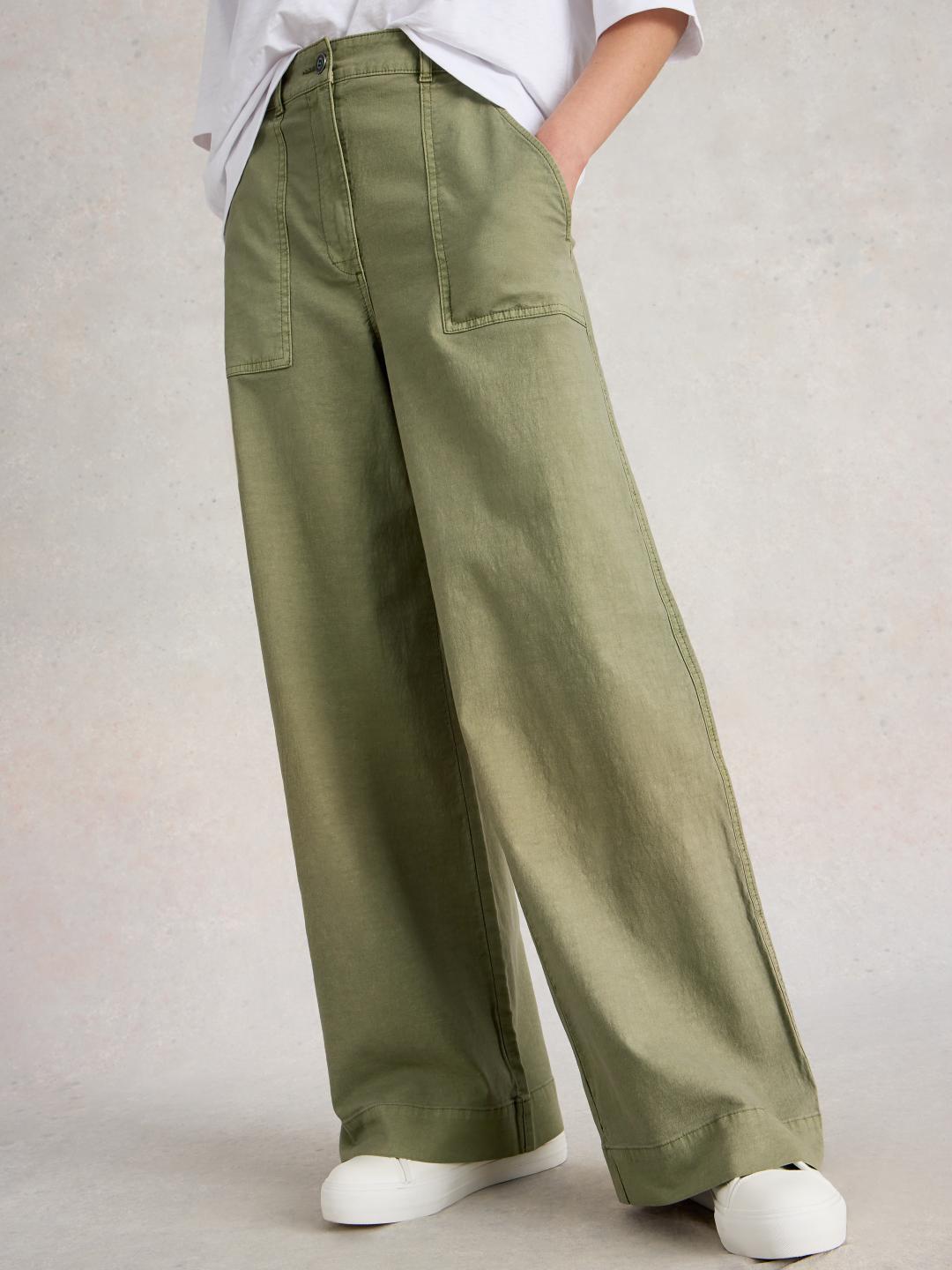 White Stuff TWISTER CHINO WIDE LEG TROUSER KHAKI GRN
