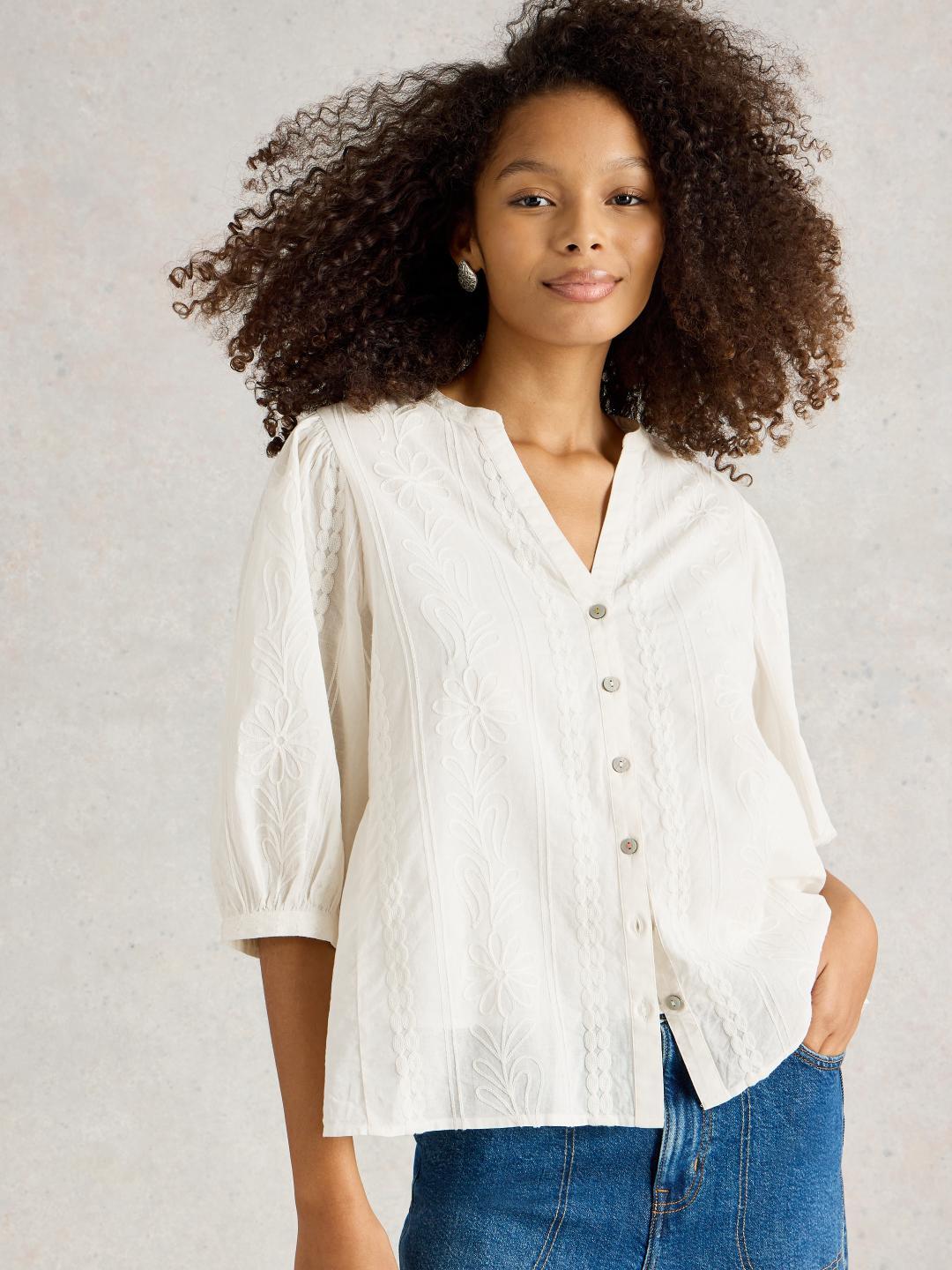 White Stuff PIPER EMBROIDERED TOP NAT WHITE