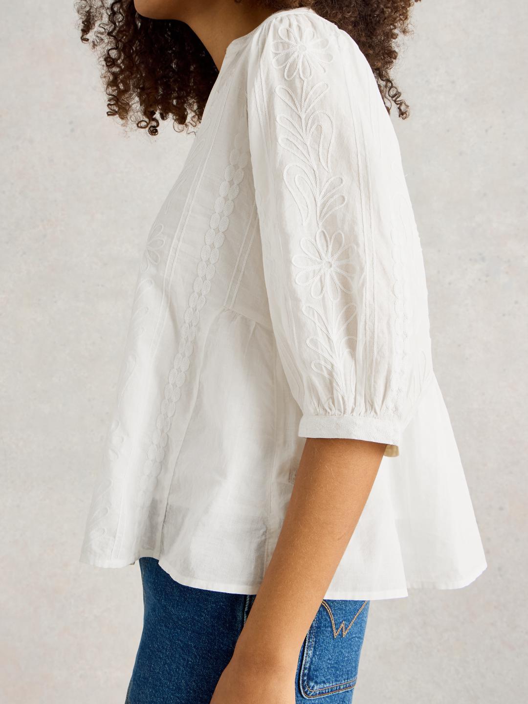 White Stuff PIPER EMBROIDERED TOP NAT WHITE