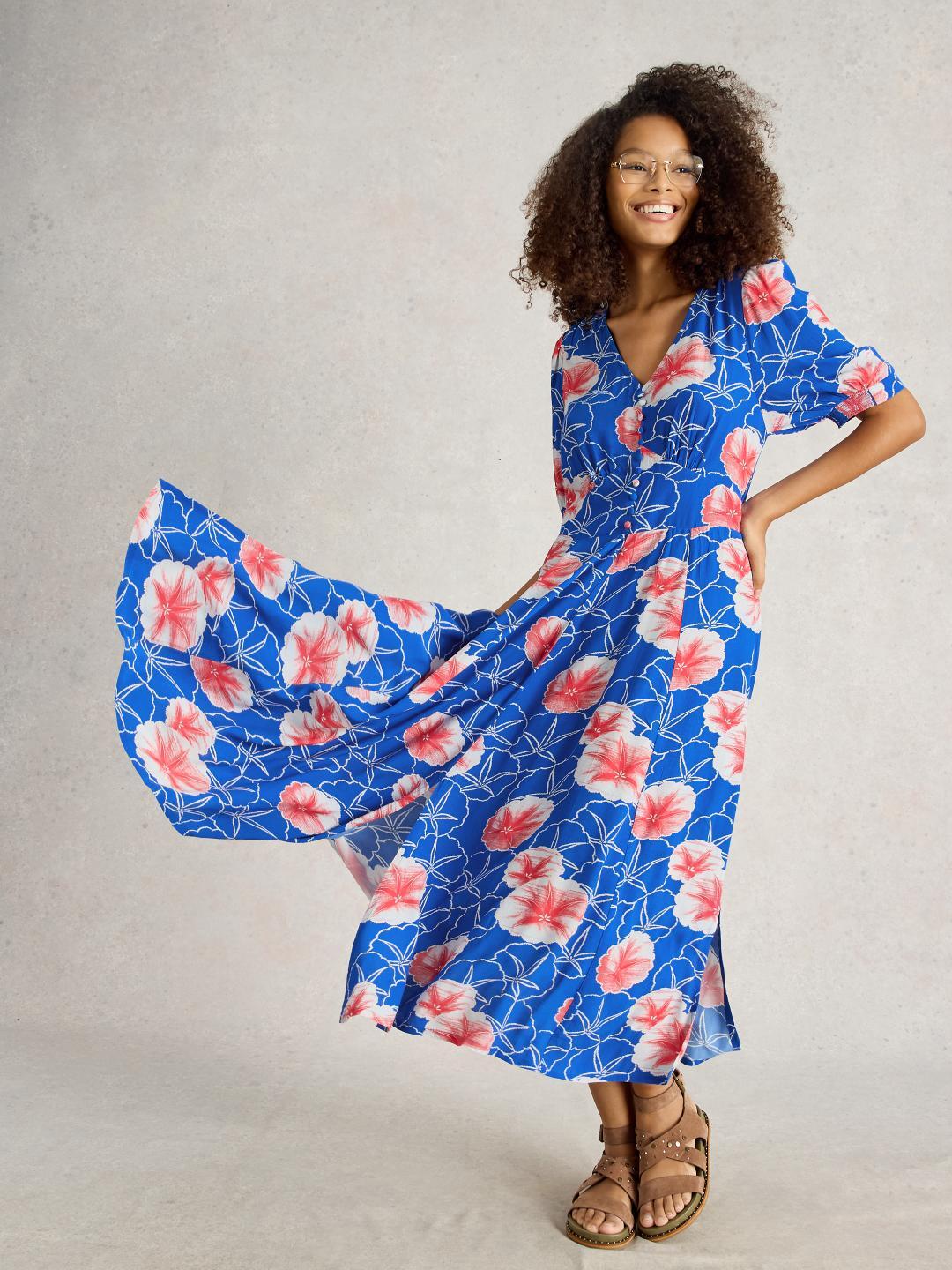 White Stuff HAZEL BIAS CUT DRESS BLUE PR